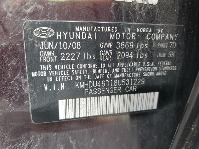 Photo 11 VIN: KMHDU46D18U531229 - HYUNDAI ELANTRA GL 