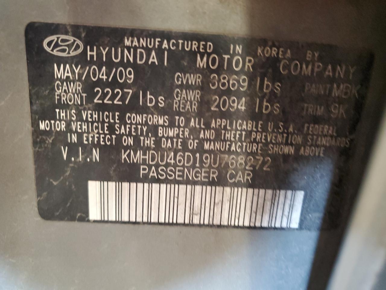 Photo 11 VIN: KMHDU46D19U768272 - HYUNDAI ELANTRA 