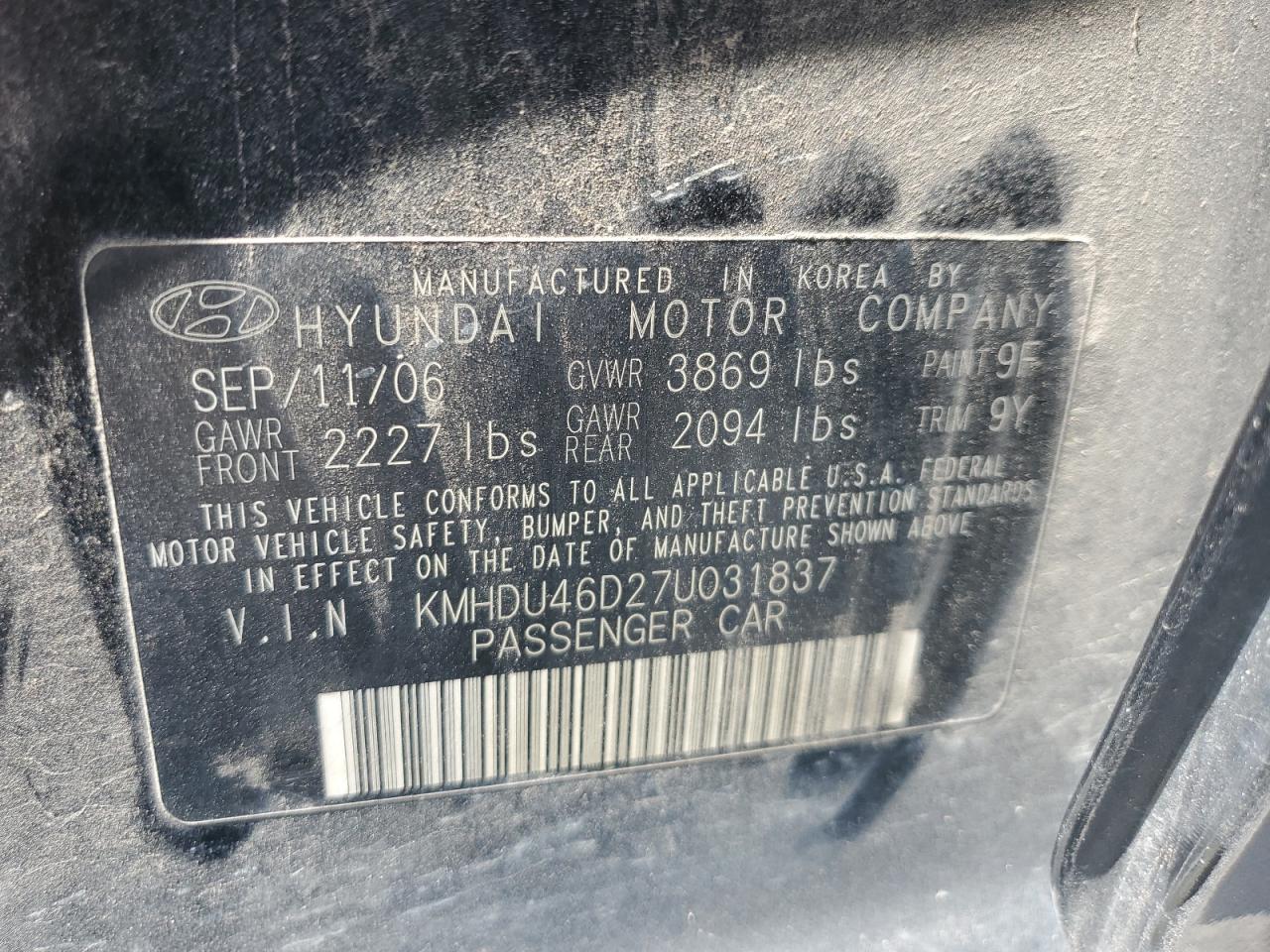 Photo 11 VIN: KMHDU46D27U031837 - HYUNDAI ELANTRA 