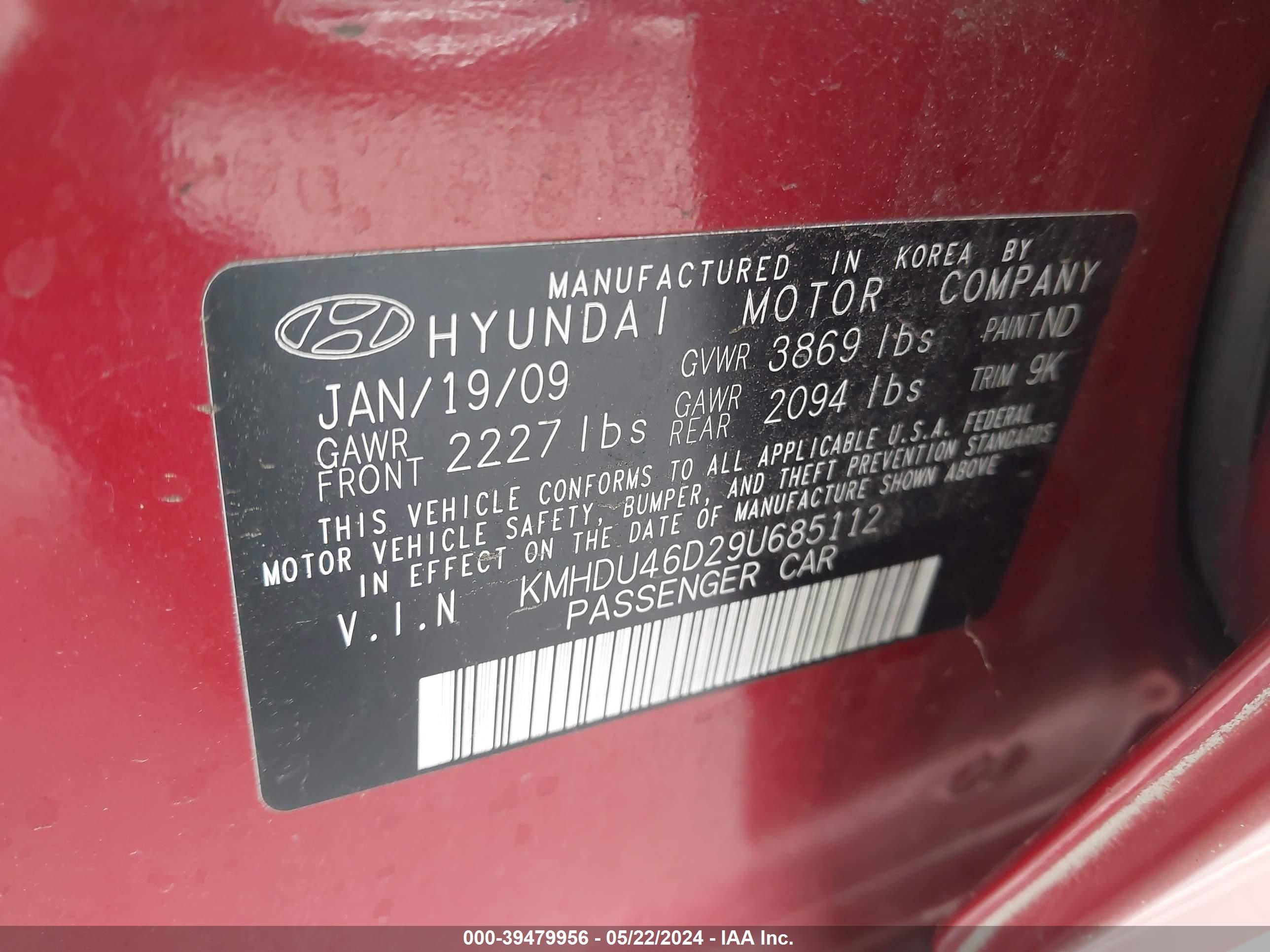 Photo 8 VIN: KMHDU46D29U685112 - HYUNDAI ELANTRA 