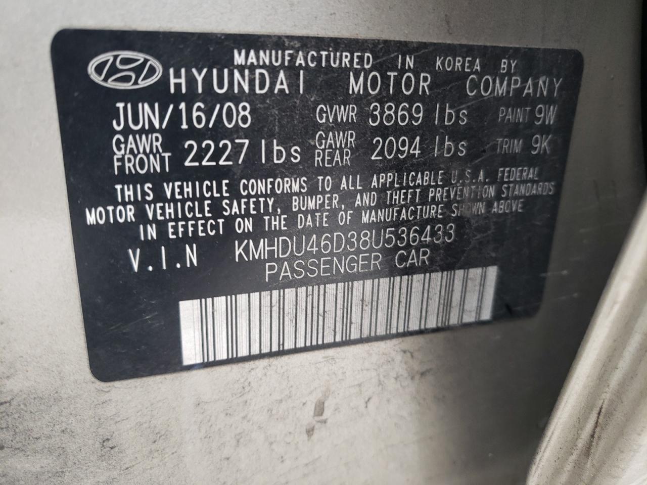 Photo 11 VIN: KMHDU46D38U536433 - HYUNDAI ELANTRA 