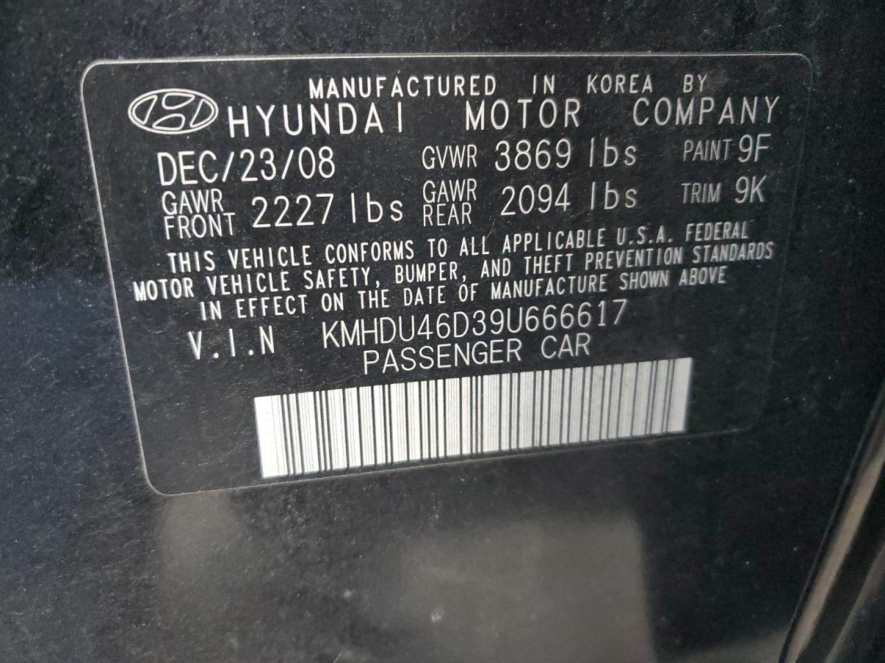 Photo 11 VIN: KMHDU46D39U666617 - HYUNDAI ELANTRA 