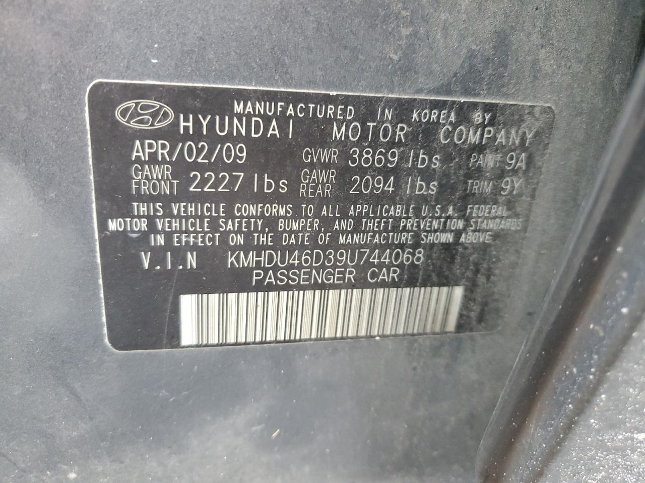 Photo 11 VIN: KMHDU46D39U744068 - HYUNDAI ELANTRA 