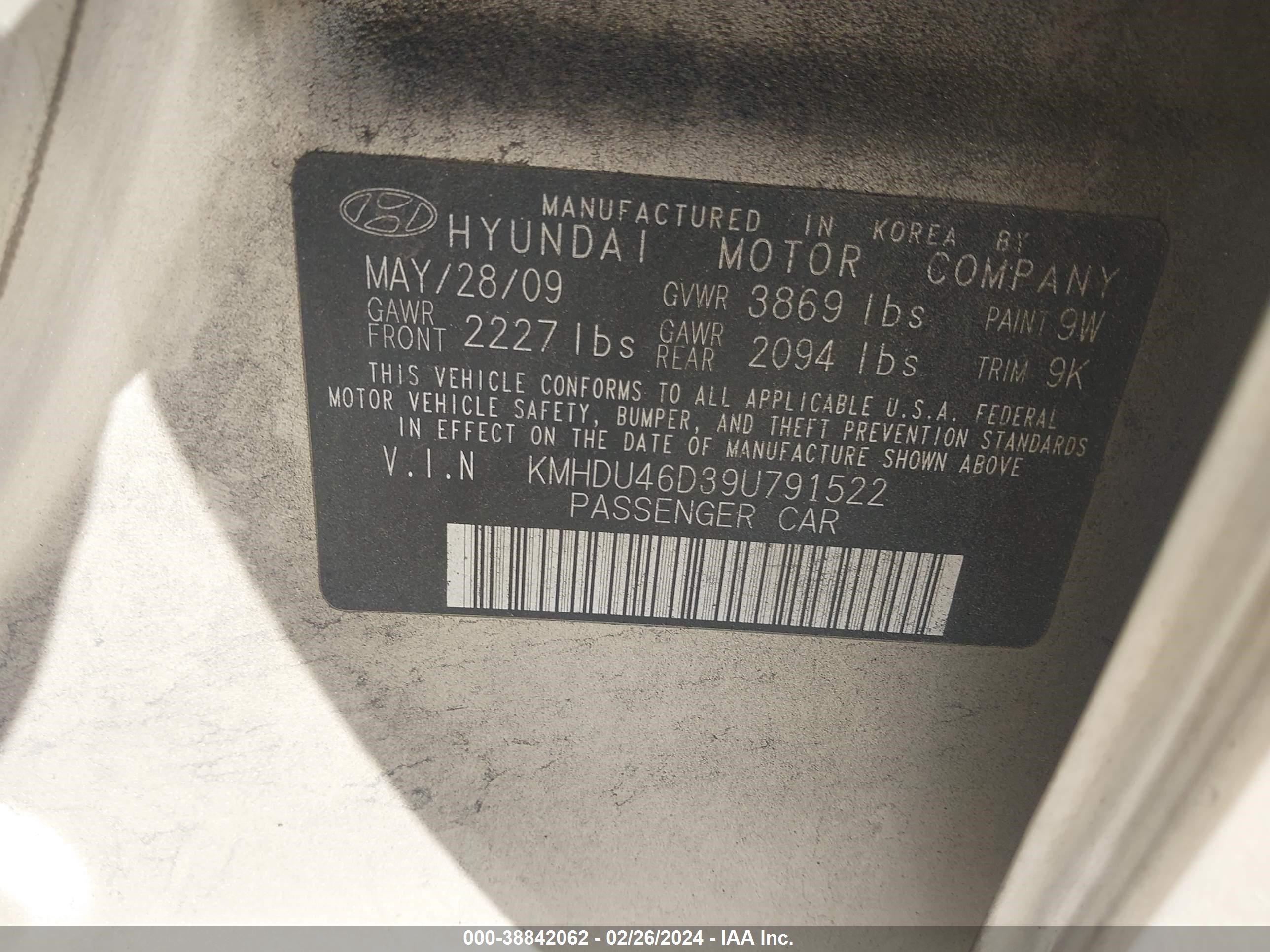 Photo 8 VIN: KMHDU46D39U791522 - HYUNDAI ELANTRA 