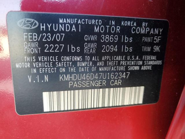 Photo 11 VIN: KMHDU46D47U162347 - HYUNDAI ELANTRA GL 