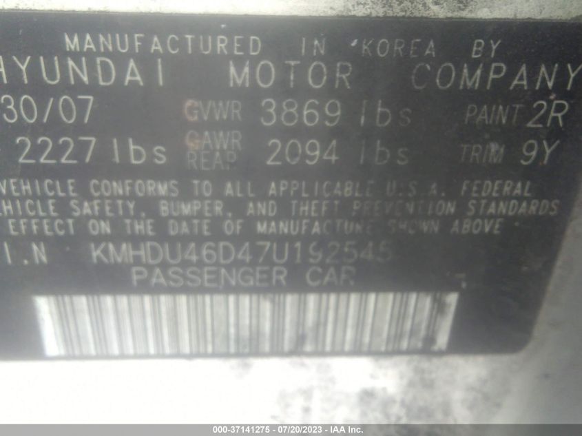 Photo 8 VIN: KMHDU46D47U192545 - HYUNDAI ELANTRA 