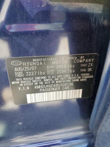 Photo 12 VIN: KMHDU46D48U308196 - HYUNDAI ELANTRA GL 