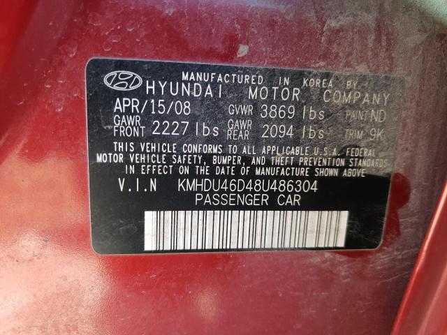 Photo 9 VIN: KMHDU46D48U486304 - HYUNDAI ELANTRA GL 