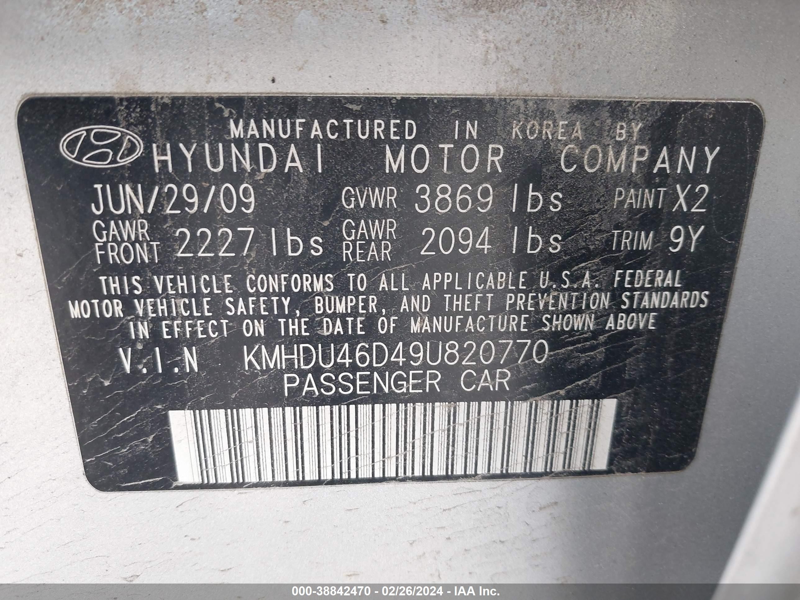 Photo 8 VIN: KMHDU46D49U820770 - HYUNDAI ELANTRA 