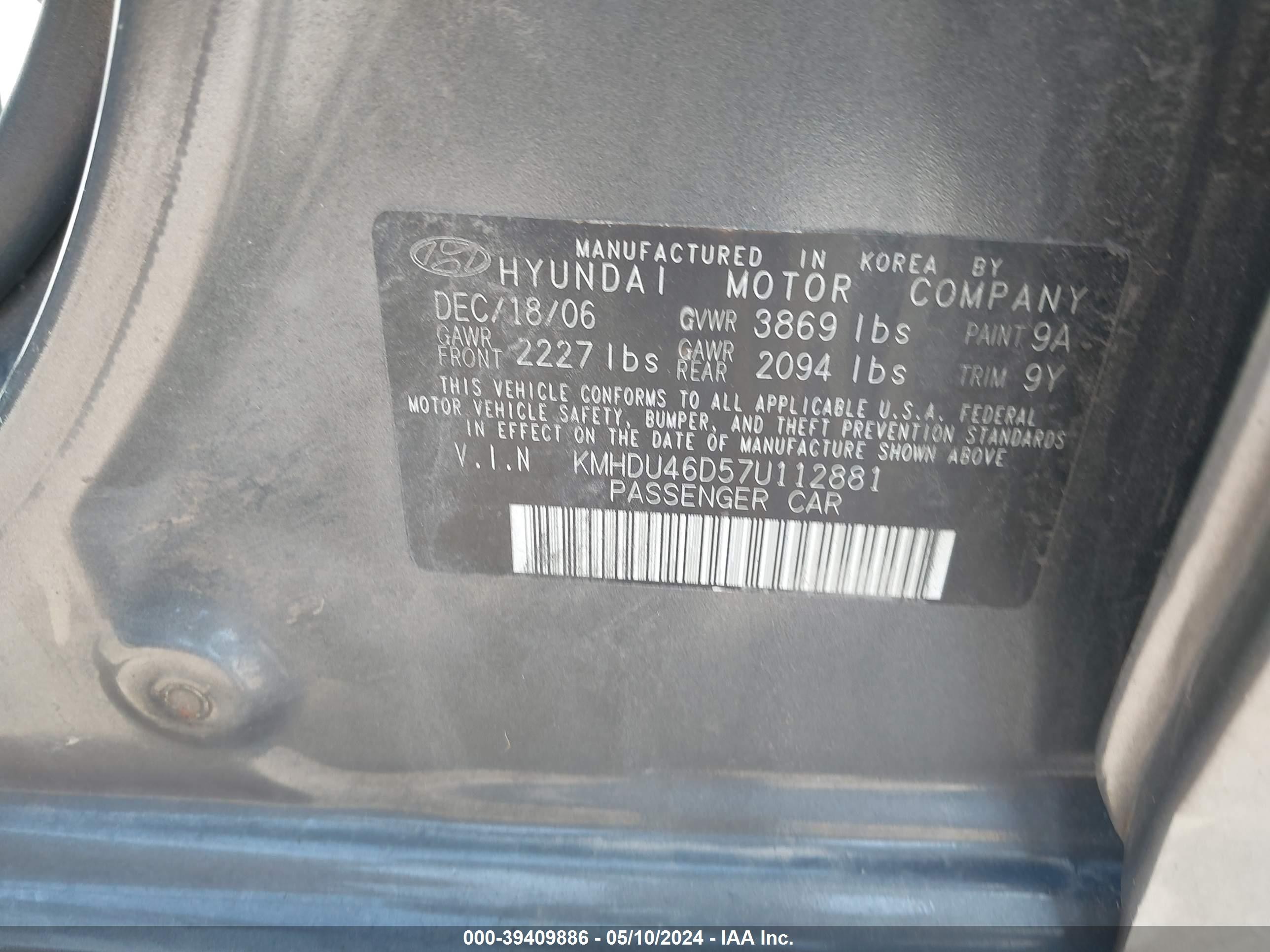 Photo 8 VIN: KMHDU46D57U112881 - HYUNDAI ELANTRA 