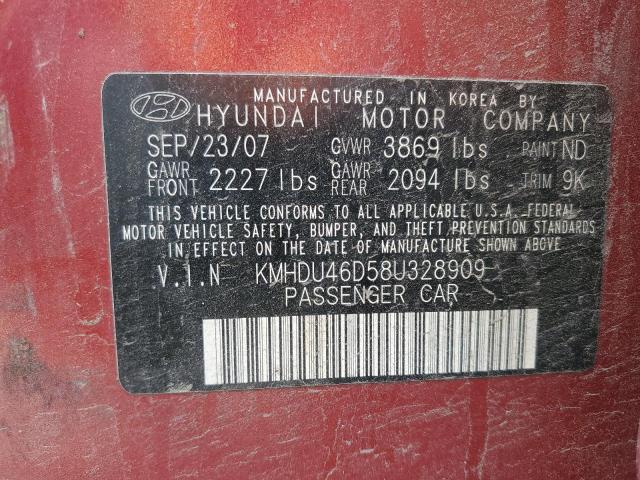 Photo 12 VIN: KMHDU46D58U328909 - HYUNDAI ELANTRA 