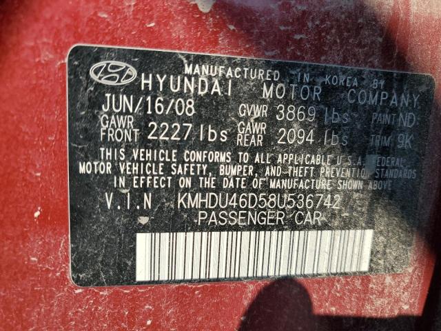 Photo 11 VIN: KMHDU46D58U536742 - HYUNDAI ELANTRA GL 