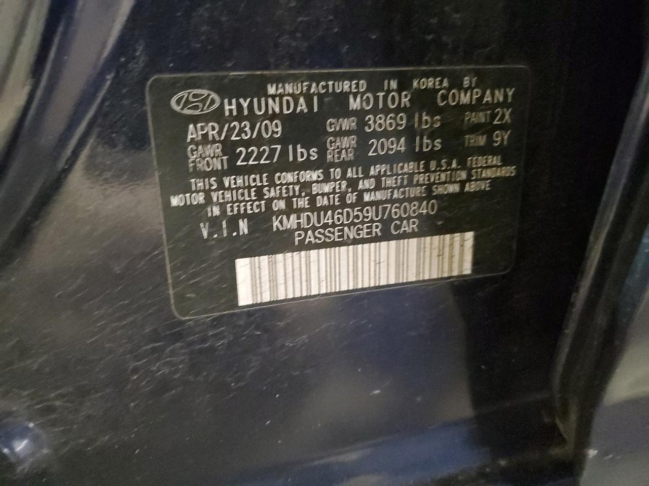 Photo 11 VIN: KMHDU46D59U760840 - HYUNDAI ELANTRA 