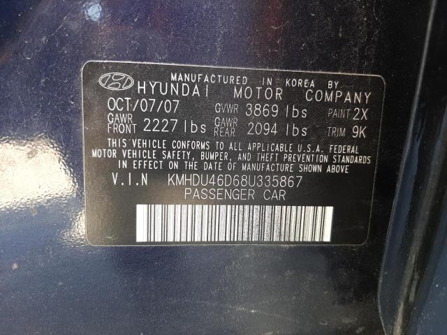 Photo 9 VIN: KMHDU46D68U335867 - HYUNDAI ELANTRA GL 