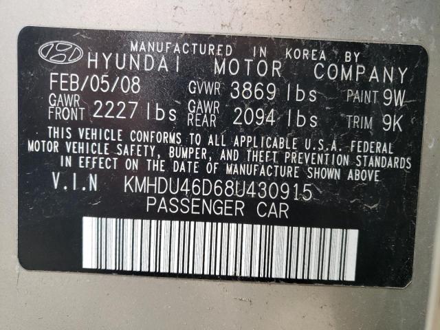 Photo 9 VIN: KMHDU46D68U430915 - HYUNDAI ELANTRA GL 