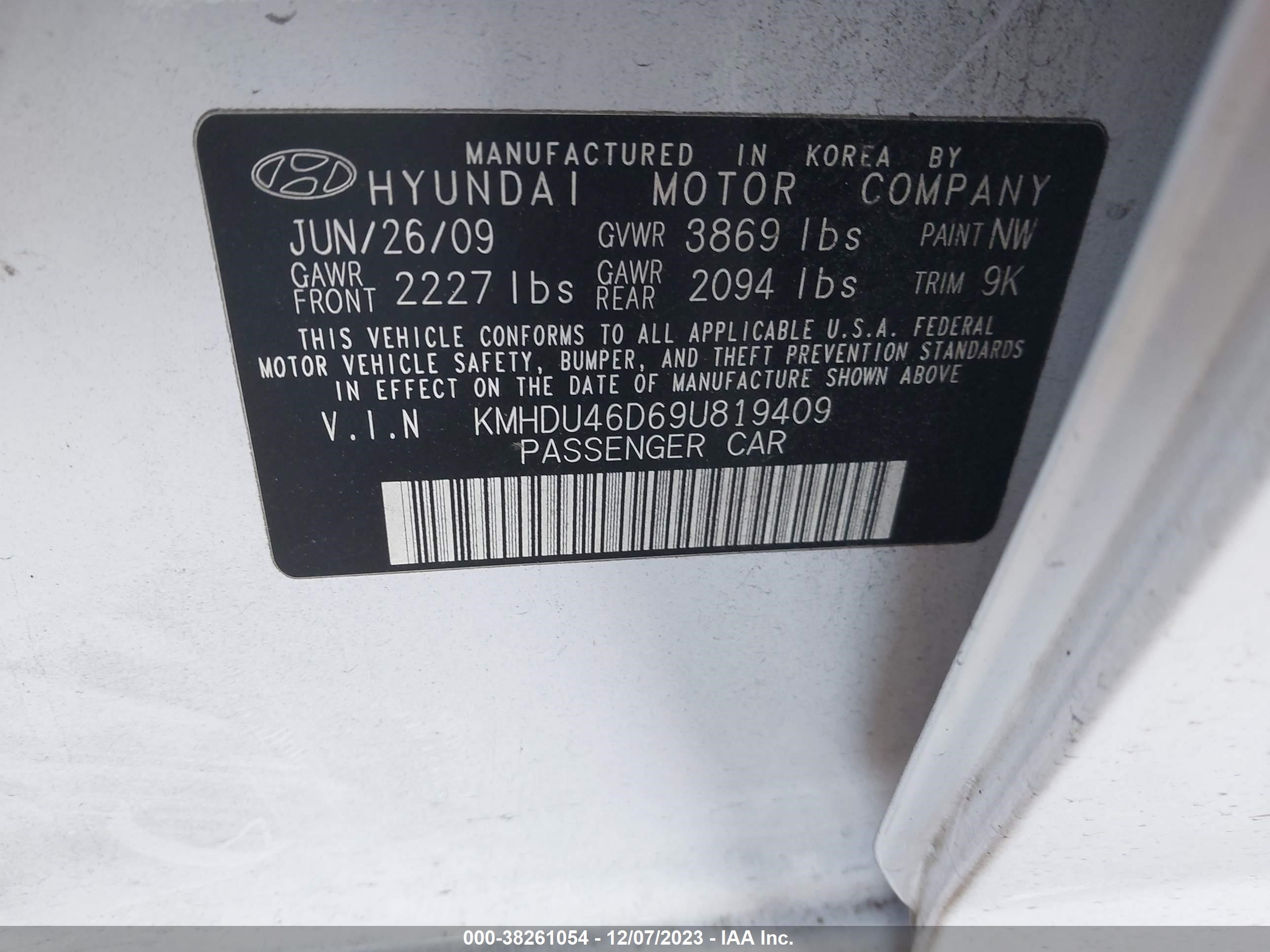 Photo 8 VIN: KMHDU46D69U819409 - HYUNDAI ELANTRA 