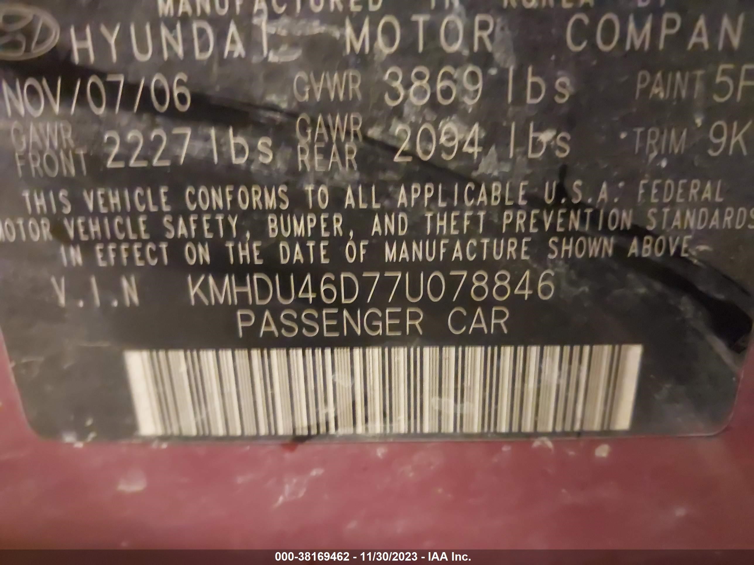 Photo 8 VIN: KMHDU46D77U078846 - HYUNDAI ELANTRA 