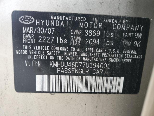 Photo 11 VIN: KMHDU46D77U194001 - HYUNDAI ELANTRA GL 