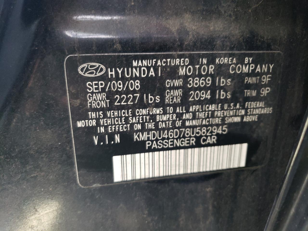 Photo 11 VIN: KMHDU46D78U582945 - HYUNDAI ELANTRA 