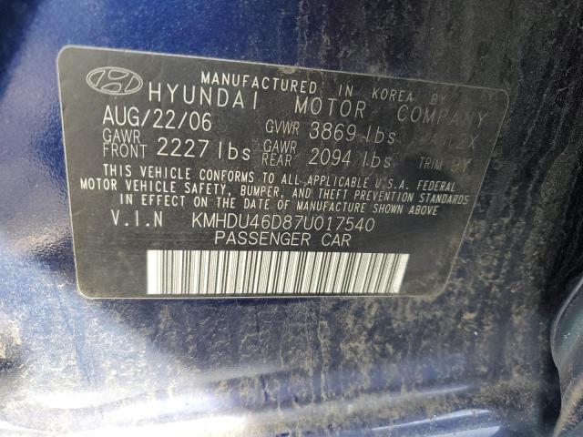 Photo 11 VIN: KMHDU46D87U017540 - HYUNDAI ELANTRA 