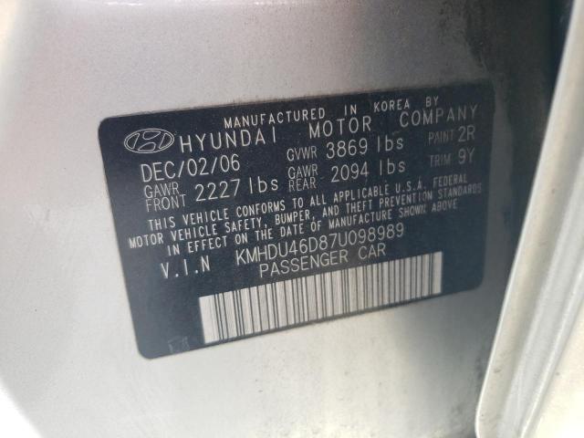 Photo 12 VIN: KMHDU46D87U098989 - HYUNDAI ELANTRA GL 