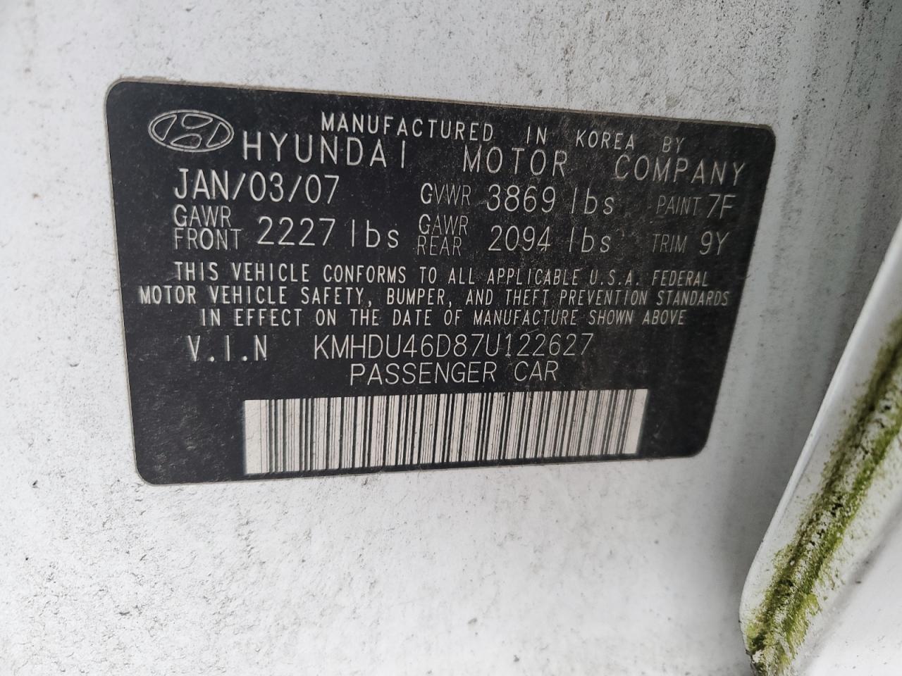 Photo 11 VIN: KMHDU46D87U122627 - HYUNDAI ELANTRA 