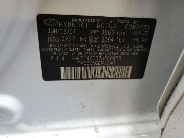 Photo 12 VIN: KMHDU46D87U260958 - HYUNDAI ELANTRA GL 