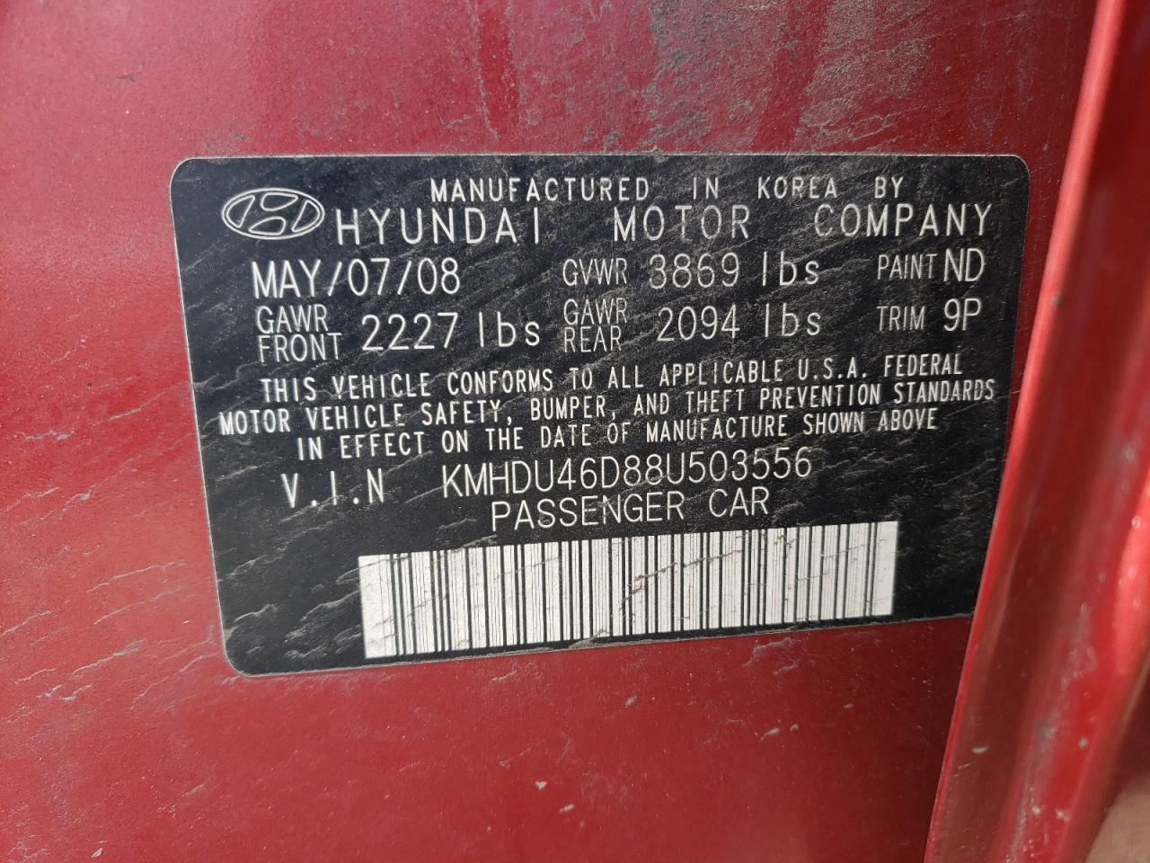 Photo 11 VIN: KMHDU46D88U503556 - HYUNDAI ELANTRA 