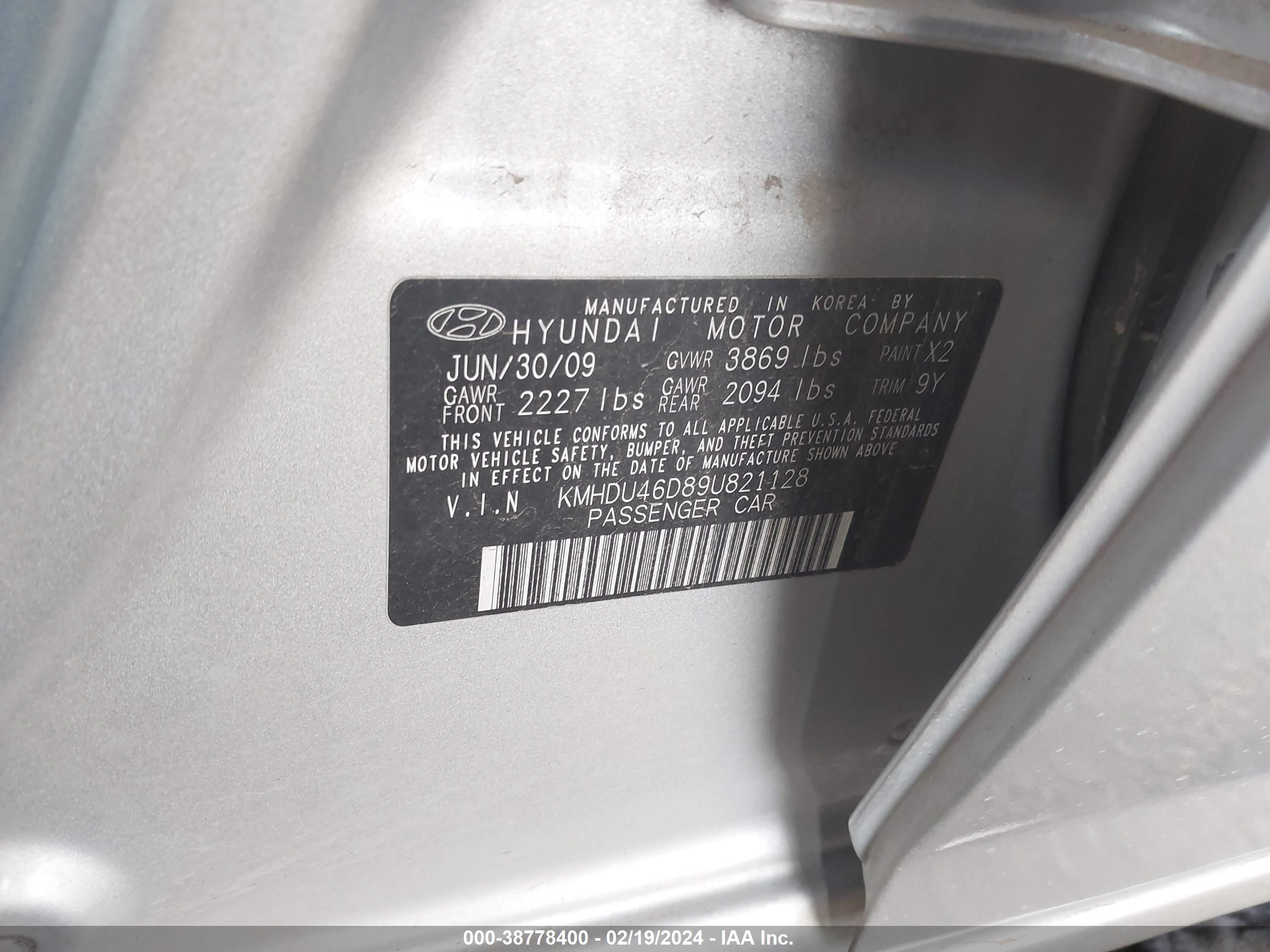 Photo 8 VIN: KMHDU46D89U821128 - HYUNDAI ELANTRA 