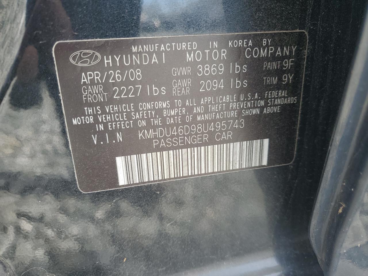 Photo 11 VIN: KMHDU46D98U495743 - HYUNDAI ELANTRA 