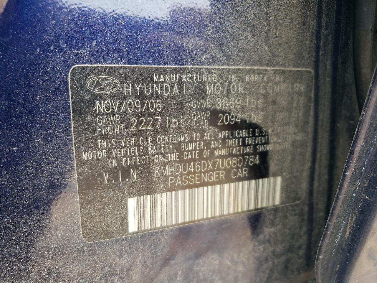 Photo 11 VIN: KMHDU46DX7U080784 - HYUNDAI ELANTRA 