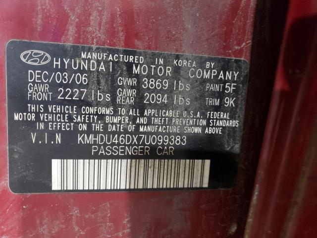 Photo 11 VIN: KMHDU46DX7U099383 - HYUNDAI ELANTRA GL 