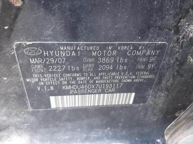 Photo 11 VIN: KMHDU46DX7U193117 - HYUNDAI ELANTRA GL 