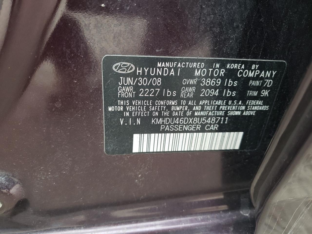 Photo 11 VIN: KMHDU46DX8U548711 - HYUNDAI ELANTRA 