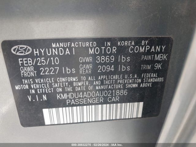 Photo 8 VIN: KMHDU4AD0AU021886 - HYUNDAI ELANTRA 