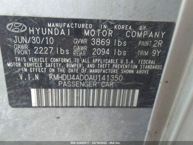 Photo 8 VIN: KMHDU4AD0AU141350 - HYUNDAI ELANTRA 