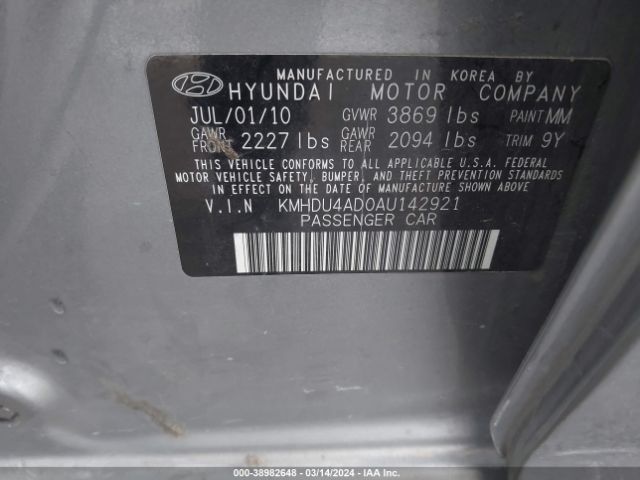 Photo 8 VIN: KMHDU4AD0AU142921 - HYUNDAI ELANTRA 