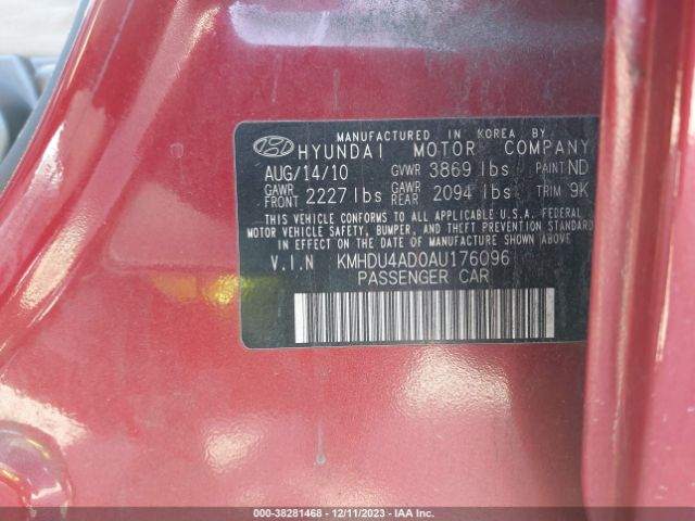 Photo 8 VIN: KMHDU4AD0AU176096 - HYUNDAI ELANTRA 