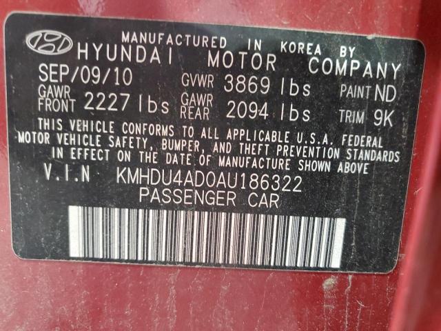 Photo 11 VIN: KMHDU4AD0AU186322 - HYUNDAI ELANTRA BL 