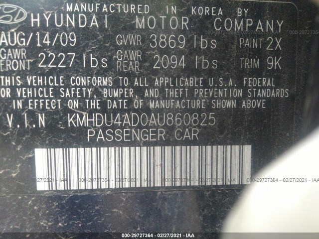 Photo 8 VIN: KMHDU4AD0AU860825 - HYUNDAI ELANTRA 