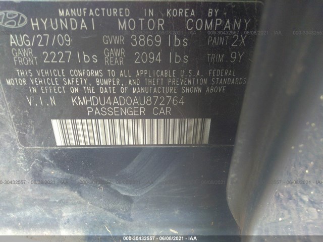 Photo 8 VIN: KMHDU4AD0AU872764 - HYUNDAI ELANTRA 