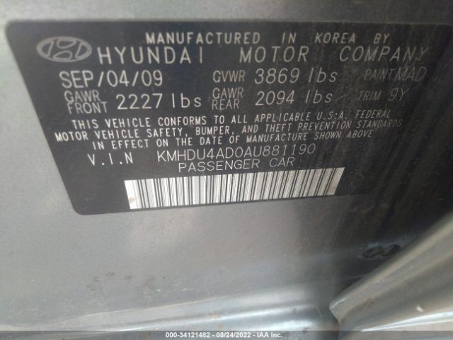 Photo 8 VIN: KMHDU4AD0AU881190 - HYUNDAI ELANTRA 