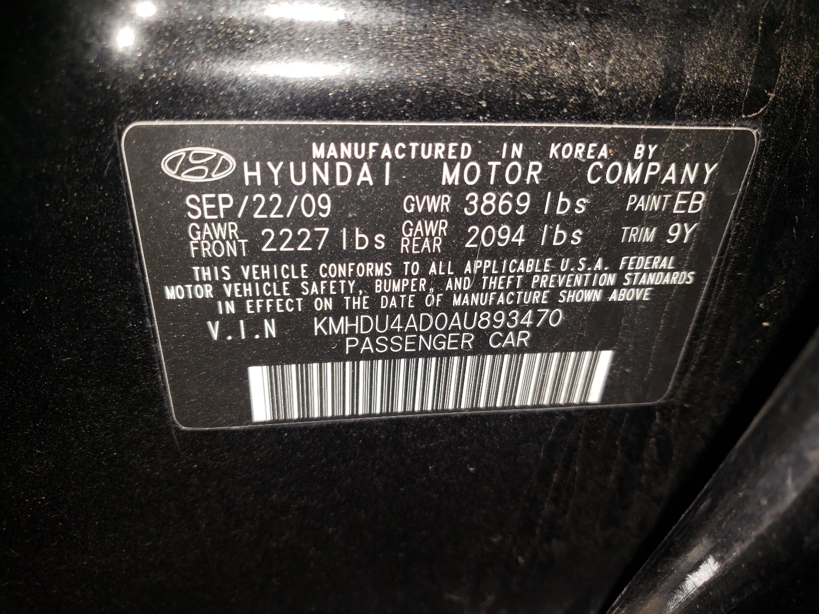 Photo 9 VIN: KMHDU4AD0AU893470 - HYUNDAI ELANTRA BL 