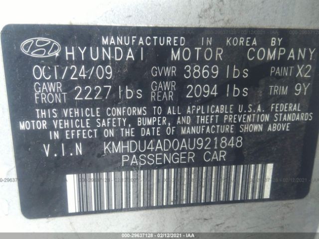 Photo 8 VIN: KMHDU4AD0AU921848 - HYUNDAI ELANTRA 