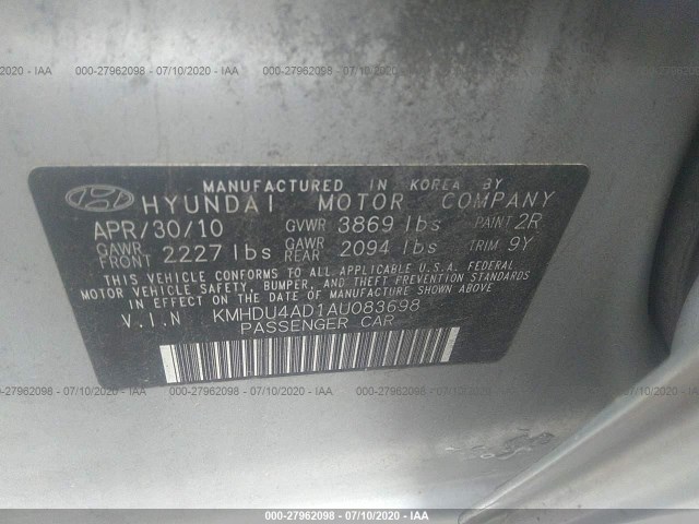 Photo 8 VIN: KMHDU4AD1AU083698 - HYUNDAI ELANTRA 