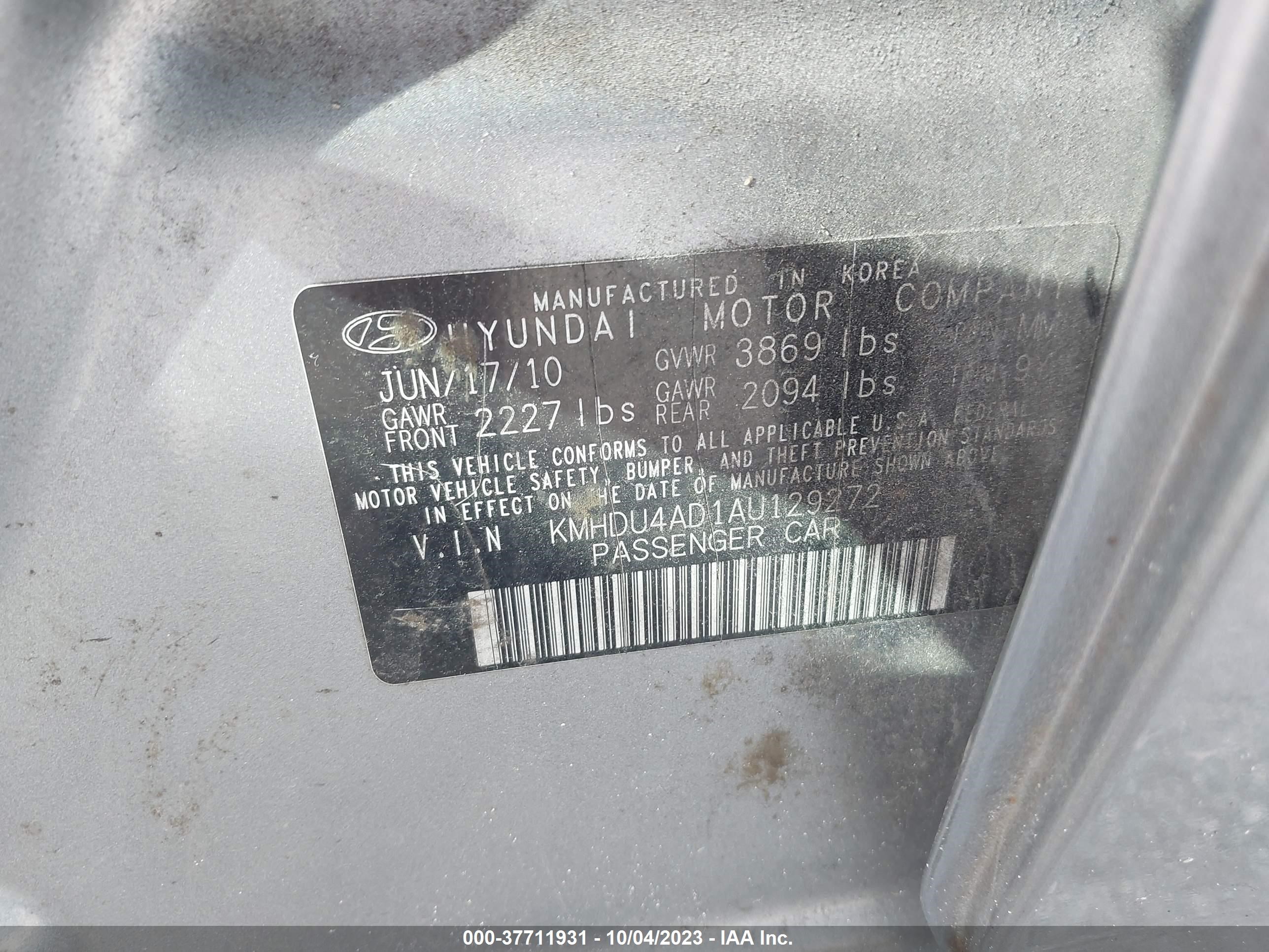 Photo 8 VIN: KMHDU4AD1AU129272 - HYUNDAI ELANTRA 