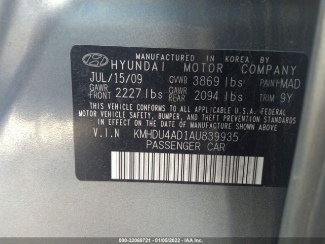 Photo 8 VIN: KMHDU4AD1AU839935 - HYUNDAI ELANTRA 