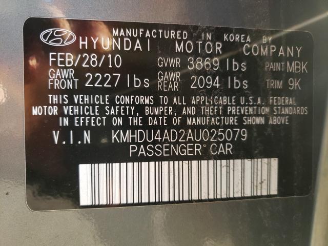 Photo 9 VIN: KMHDU4AD2AU025079 - HYUNDAI ELANTRA 