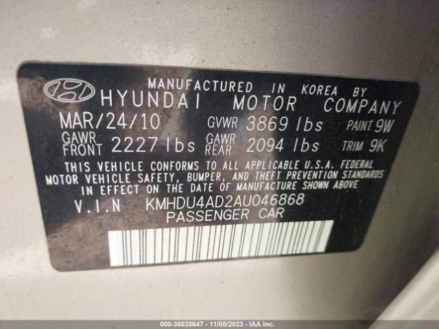 Photo 8 VIN: KMHDU4AD2AU046868 - HYUNDAI ELANTRA 