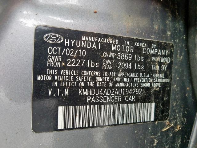 Photo 9 VIN: KMHDU4AD2AU194292 - HYUNDAI ELANTRA BL 